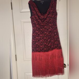 Connected Apparel 12 Black Red Charleston SequinBead EveningCocktail Women Dress